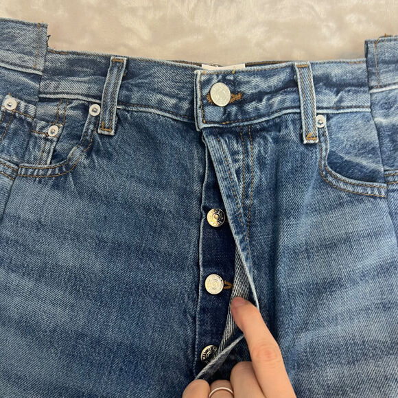 Revolve EB Denim Jeans Womens 26 Split Hem Button Fly Asymmetrical Retro USA NWT - Picture 3 of 14